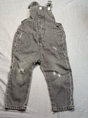 Zara Kids Gray Charcoal Distressed Denim Overalls